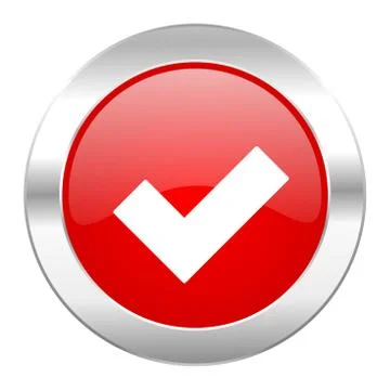 Accept red circle chrome web icon isolated. Stock Illustration