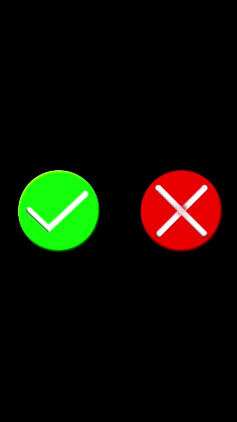 Accept reject button icons green check mark, red cross symbol, and black empty s Stock Footage 340479570