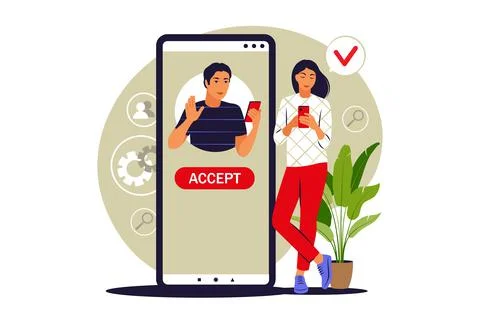 Accept request concept. Accepting friend request. Vector illustration. Flat Stock Illustration