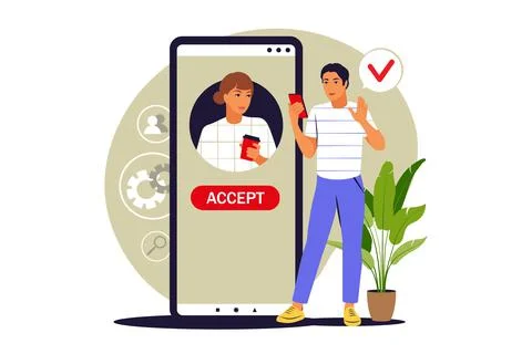 Accept request concept. Accepting friend request. Vector illustration. Flat Stock Illustration
