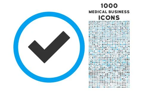 Accept Rounded Icon with 1000 Bonus Icons Stock Illustration