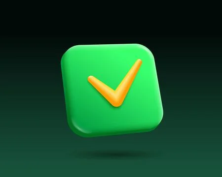 Accept tick check mark vector 3d render button. Green gradient app icon Stock Illustration