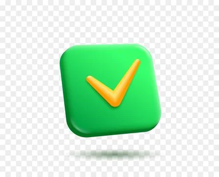 Accept tick check mark vector 3d render button. Green gradient app icon on 스톡 일러스트