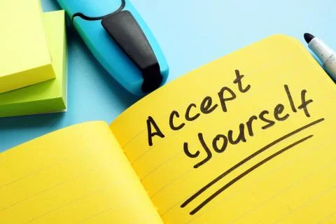 Accept yourself words in the note. Make yourself happier concept. Stock Photos