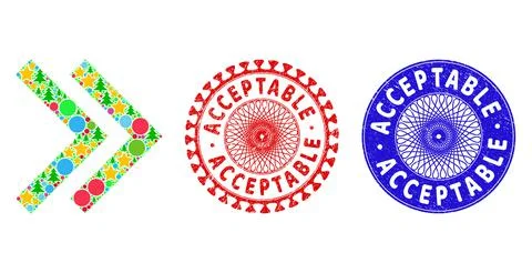 Acceptable Textured Seals and Shift Right Mosaic of New Year Symbols 스톡 일러스트