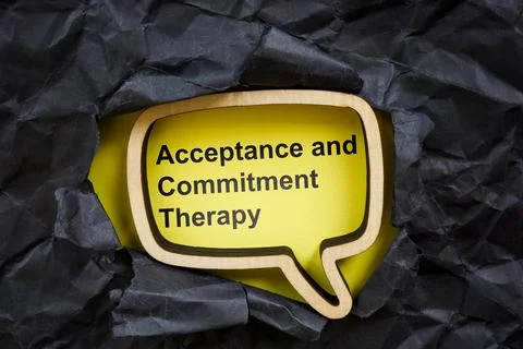 Acceptance and commitment therapy. Torn dark paper and speech bubble. Stock Photos