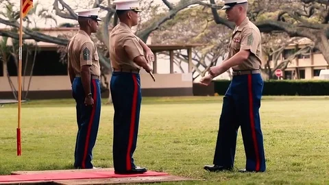 Accepting post of Sergeant Major ceremony at Marine Corps Base Hawaii Stock Footage 84257091