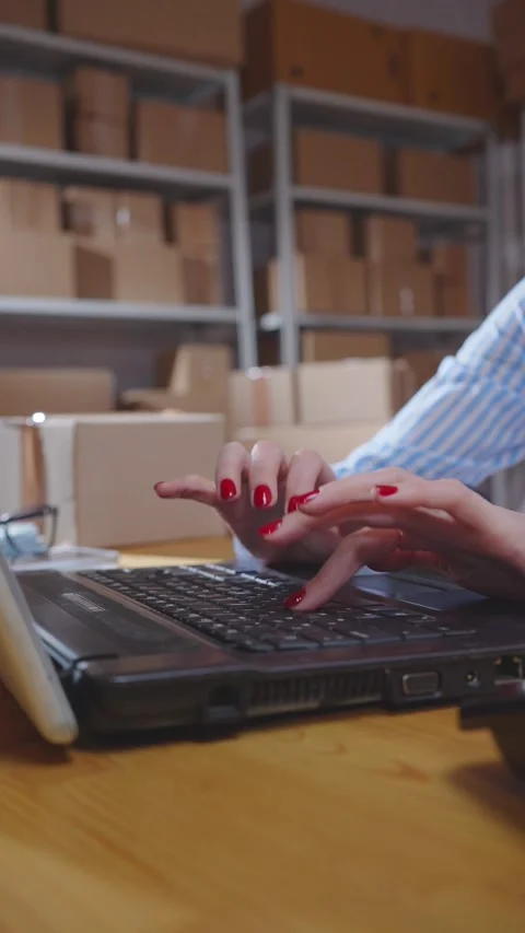 Accepts the order operator prints on the background of boxes,an online store or Stock Footage 287229335