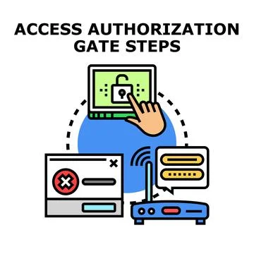 Access authorization gate steps for digital security Stock Illustration
