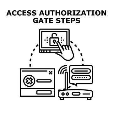 Access authorization gate steps for digital security Stock Illustration