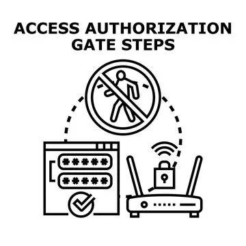 Access authorization gate steps for network security 스톡 일러스트