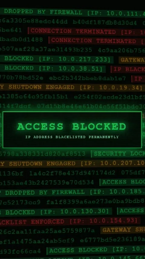Access Blocked: IP Address Blacklisted Permanently on Firewall Stream Stock Footage 342554831