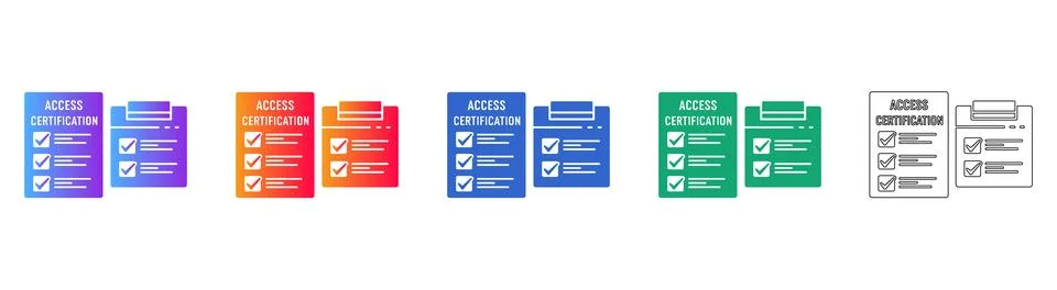 Access Certification Checklist Icons Set Stock Illustration