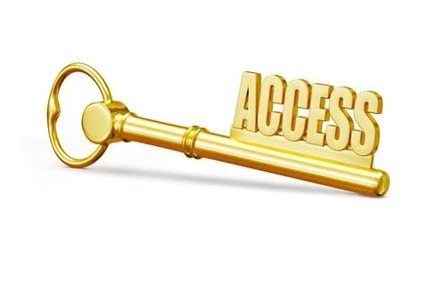 Access concept golden access key made of gold isolated on white background Illustrazione stock