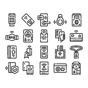 Access control and identification system icon set Stock Illustration