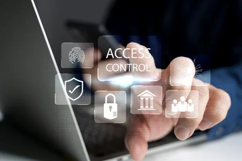 Access control concept. Businessman using mobile smartphone with virtual ac.. 스톡 사진