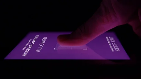 Access control. Fingerprint scanning. Biometric data. Cybersecurity. Stock Footage 94890194