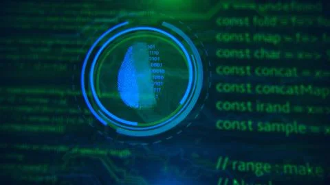 Access control. Fingerprint security. Cybersecurity and information technology. Stock Illustration