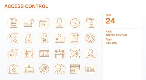 Access Control Ultimate Vector Package with 24 128x128 Thin Line Pixel Alig.. Stock Illustration