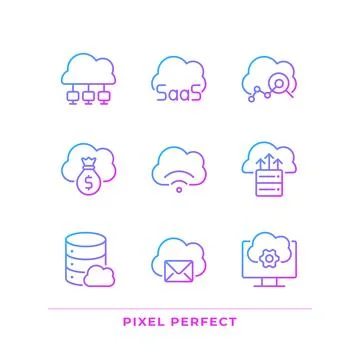Access to data on cloud resources pixel perfect gradient linear vector icons set 스톡 일러스트