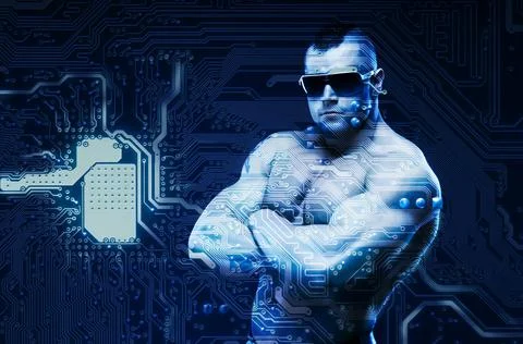 Access denied! Cyber security concept with digital being - sentinel. Stock Photos