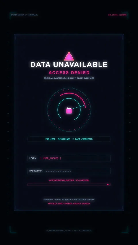 Access denied data unavailable loop HUD animation glitch neon screen Stock Footage 346643863