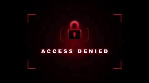 Access denied digital security alert with glowing red padlock hud interface.. Stock Footage 337563905