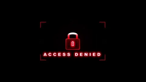 Access denied digital security warning with glowing red padlock and hud int.. Stock Footage 337563817