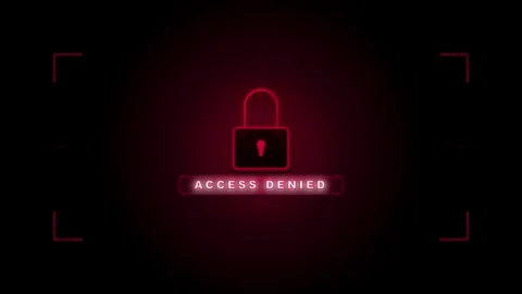 Access denied digital security warning with glowing red padlock and hud int.. Stock Footage 337563870