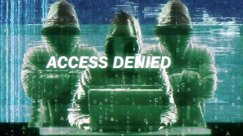 Access Denied on Hack Screen and data matrix simulation with futuristic HUD Stock Footage 320894515