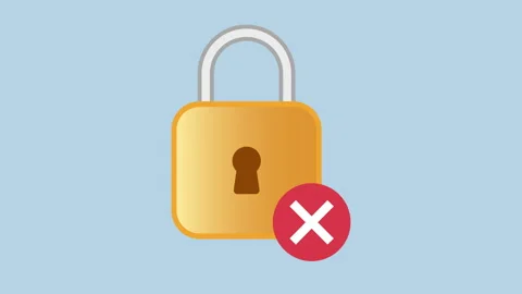 Access Denied Lock with Cross Sign 2d Animation with Alpha Matte Stock Footage 342370138