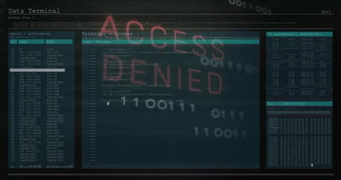 Access denied message on computer screen with binary code animation in school Stock Footage 303564889