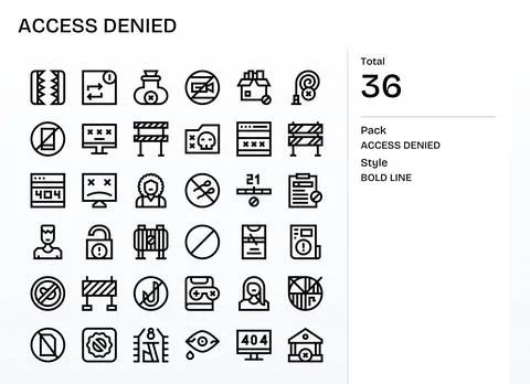 Access Denied Premium Vector Bundle with 36 64x64 Pixel Optimized Bold Line.. Stock Illustration