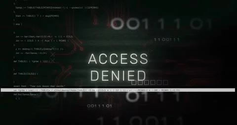 ACCESS DENIED pulsing and glitching when faint word showing code and bits Stock Footage 329471466