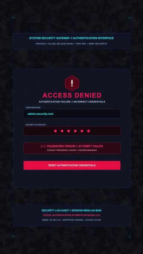 Access denied security login password error cyber interface animation Vídeo Stock 346650077