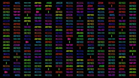 Access denied. solid wall of prohibitive icons. acid holographic icons of danger Stock Footage 85555273