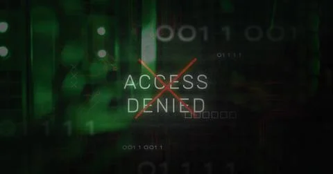 Access denied text and microprocessor connections against close up of a computer Illustrazione stock