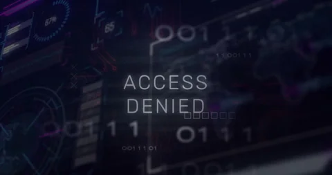 Access denied text animation over digital data and binary code background Stock Footage 304191903