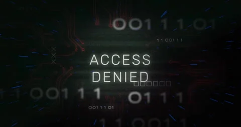 Access denied text over binary code and circuit board animation Stock Footage 308901620