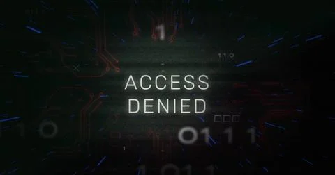 Access denied text over binary code and circuit board image 写真素材