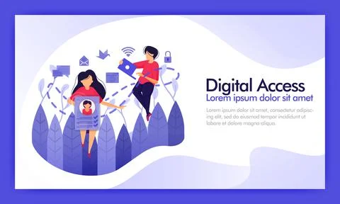 Access digital data and social media. Service access connection line from man Stock Illustration