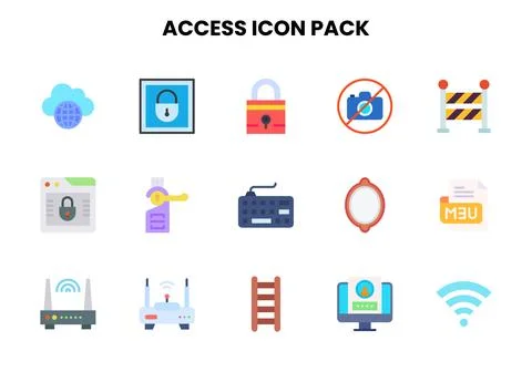 Access Flat Collection Icons Pack Stock Illustration