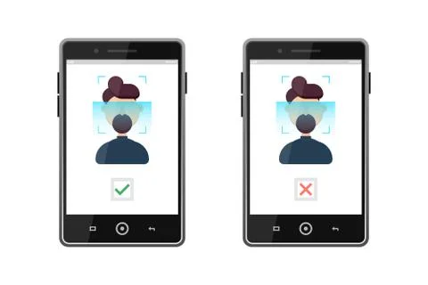 Access granted and access denied via facial id recognition Stock Illustration