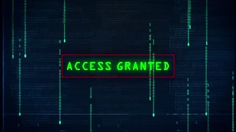 Access Granted Computer Hacking Message With Glitch and Noise Effects Stock Footage 196151048