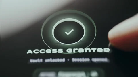 Access Granted, Digital security interface showing a successful access attempt Stock Footage 335456510
