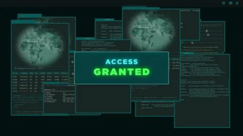 Access Granted - Virtual Interface or HUD presenting a hacked server Stock Illustration