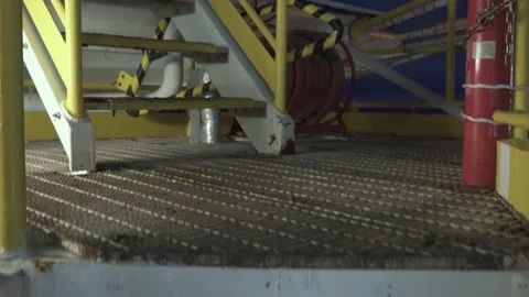 Access to helipad. Up the stairs. Anxiety. Exit to helicopter. The way to the Stock Footage 165102653