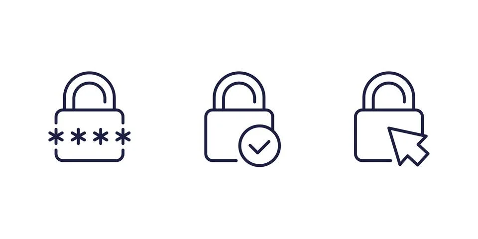 Access line icons with a lock for apps on white Stock Illustration