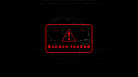 'Access Locked' with programming and earth outline animation. Stock Footage 286143024
