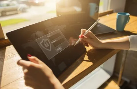 Access, login and password input window. Internet, networking and cyber security Stock-Fotos